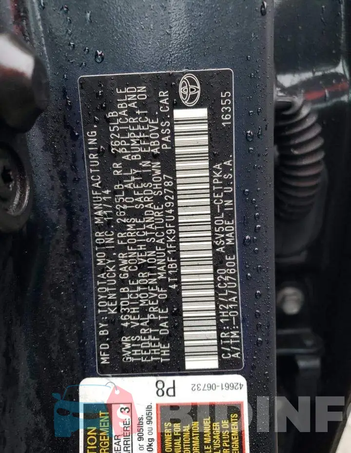 4T1BF1FK9FU492787 Photo# 12