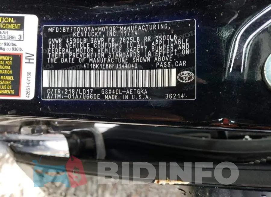 4T1BK1EB6FU144040 Photo# 12