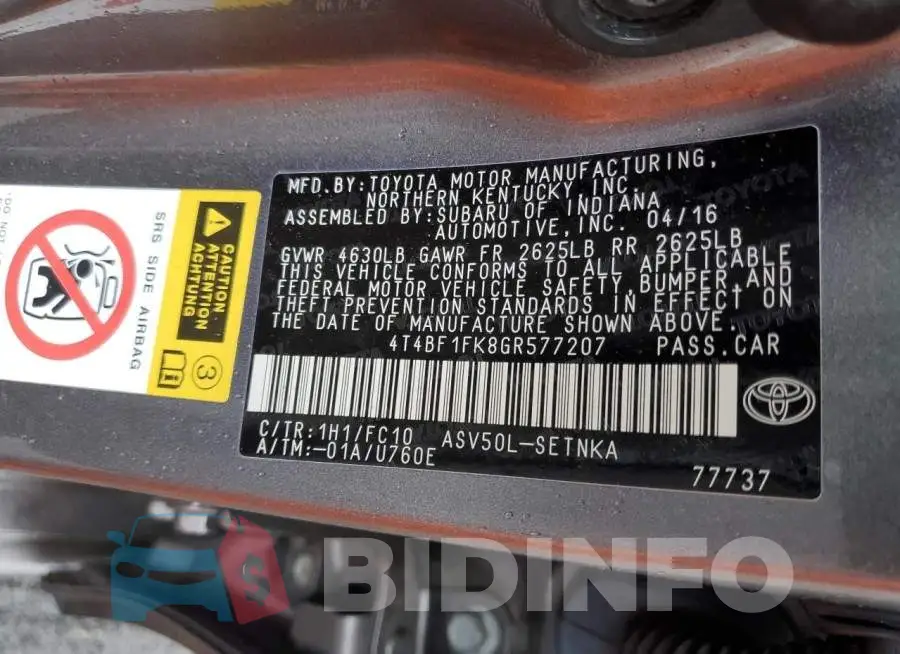 4T4BF1FK8GR577207 Photo# 10