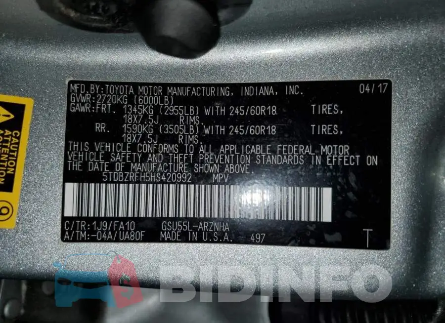 5TDBZRFH5HS420992 Photo# 13
