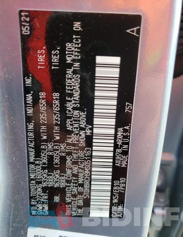 5TDHBRCH9MS051163 Photo# 14