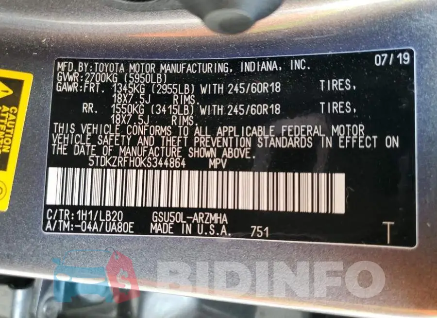5TDKZRFH0KS344864 Photo# 13