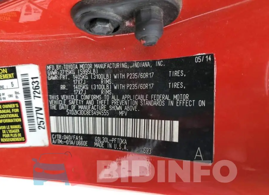 5TDZK3DC8ES494555 Photo# 13