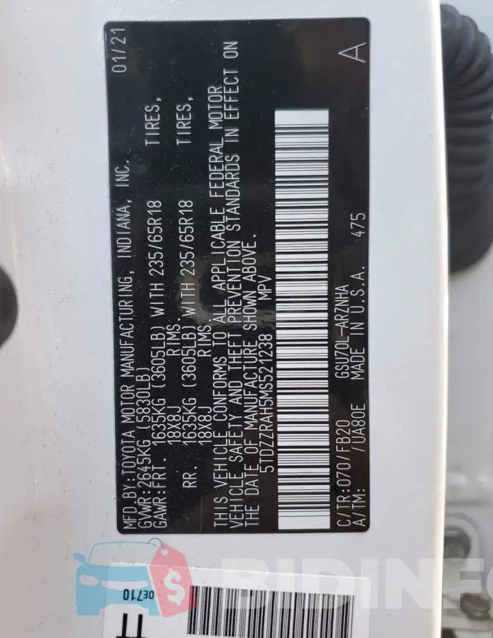 5TDZZRAH5MS521238 Photo# 13