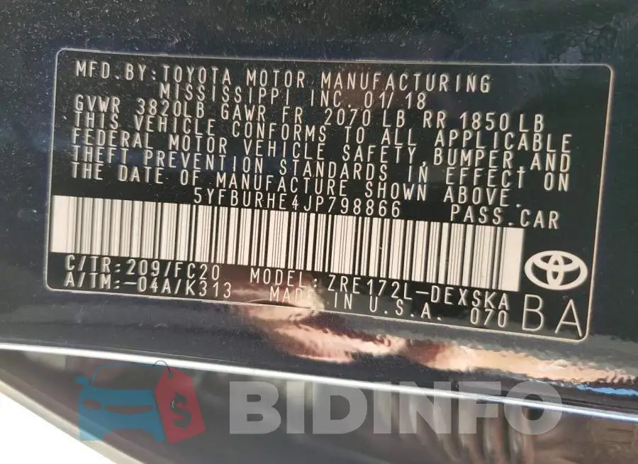5YFBURHE4JP798866 Photo# 12