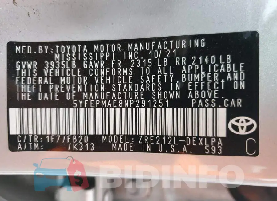 5YFEPMAE8NP291251 Photo# 12