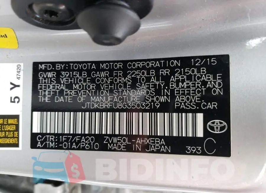 JTDKBRFU8G3503219 Photo# 13