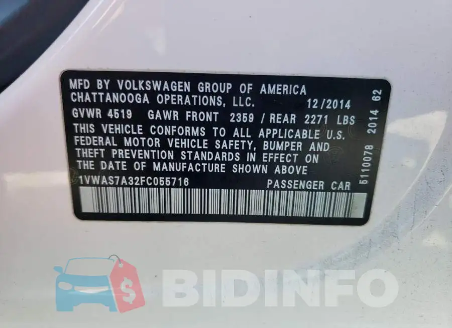 1VWAS7A32FC055716 Photo# 12