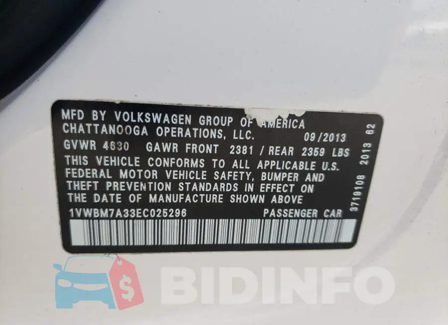 1VWBM7A33EC025296 Photo# 12