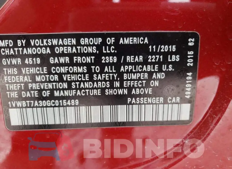 1VWBT7A30GC015489 Photo# 12