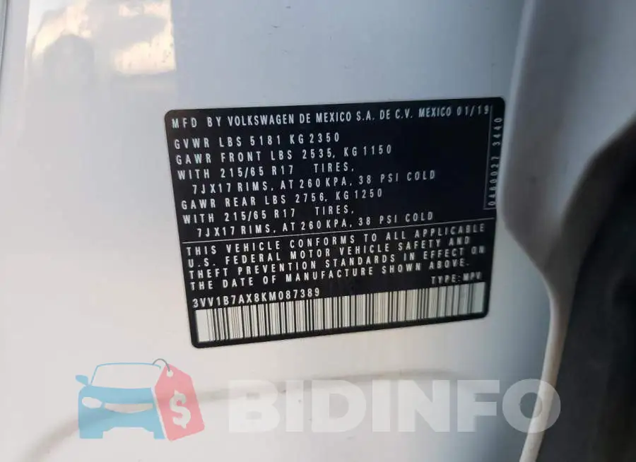 3VV1B7AX8KM087389 Photo# 14