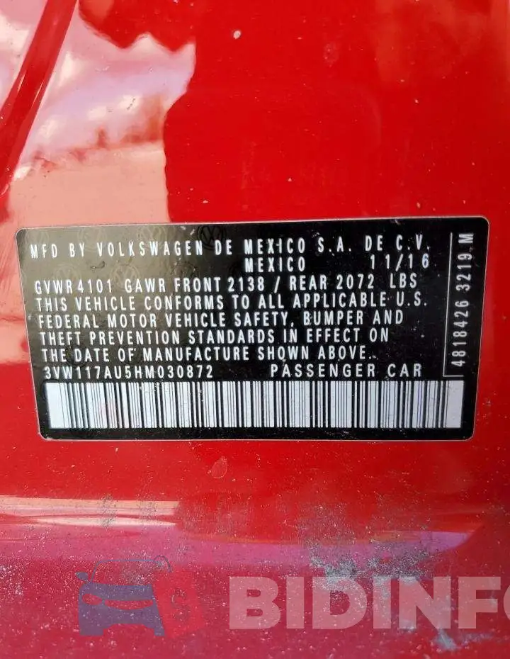 3VW117AU5HM030872 Photo# 10