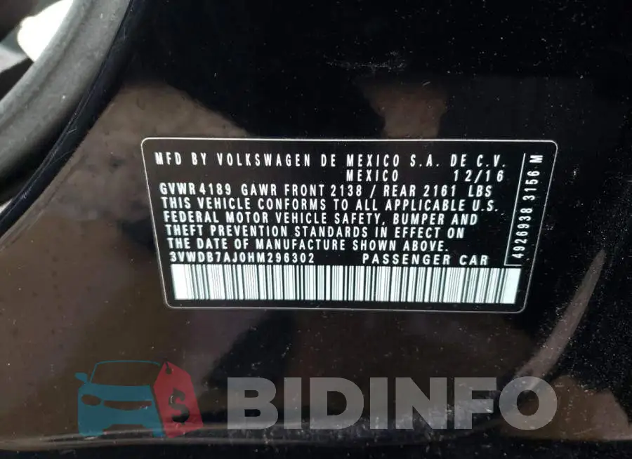 3VWDB7AJ0HM296302 Photo# 12