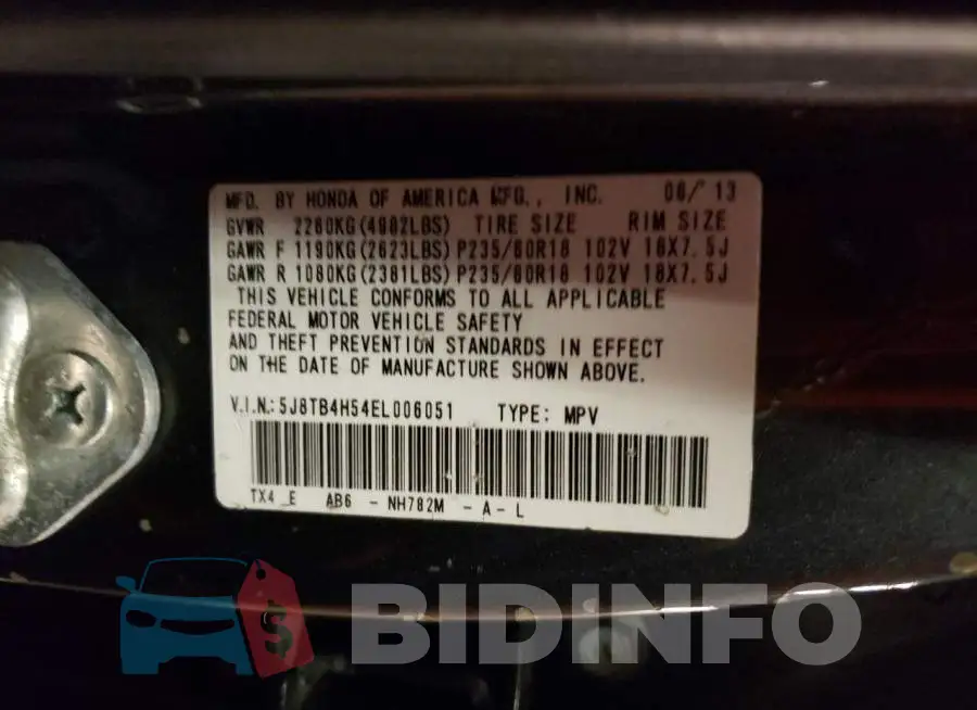 5J8TB4H54EL006051 Photo# 13