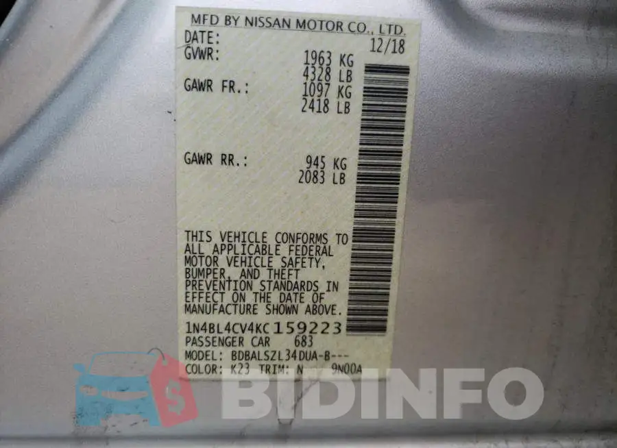 1N4BL4CV4KC159223 Photo# 12