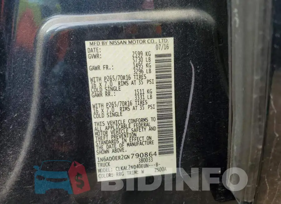 1N6AD0ER2GN790864 Photo# 12