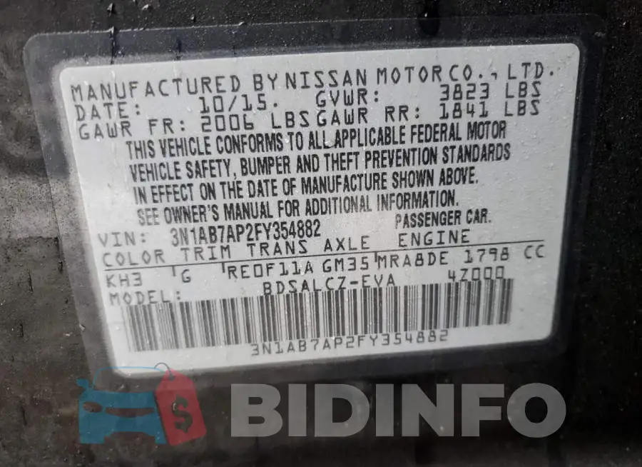 3N1AB7AP2FY354882 Photo# 12