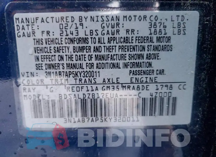 3N1AB7AP5KY320011 Photo# 13