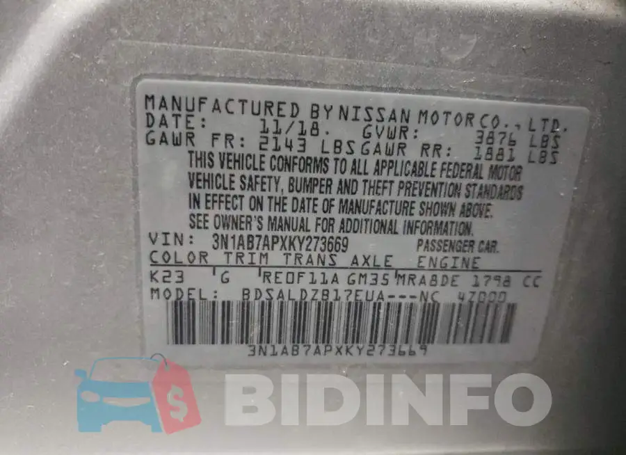 3N1AB7APXKY273669 Photo# 12