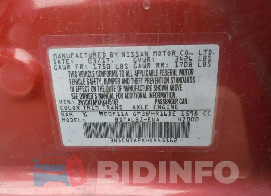 3N1CN7APXHK445162 Photo# 12