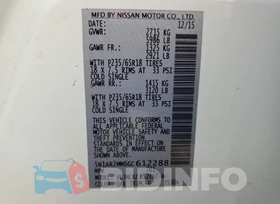 5N1AR2MM6GC612288 Photo# 13