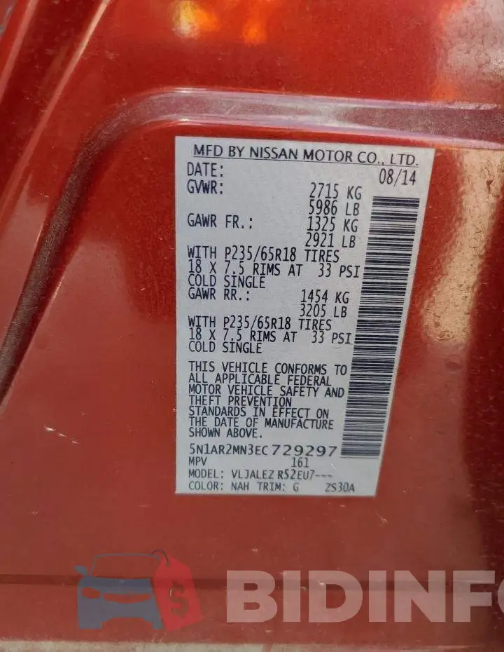 5N1AR2MN3EC729297 Photo# 12