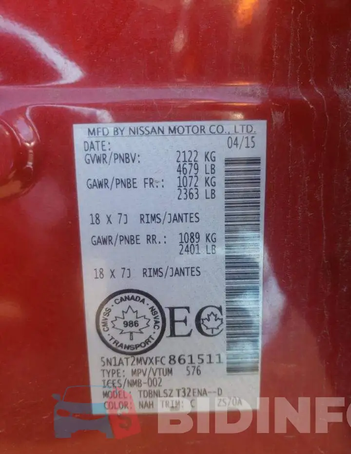 5N1AT2MVXFC861511 Photo# 14