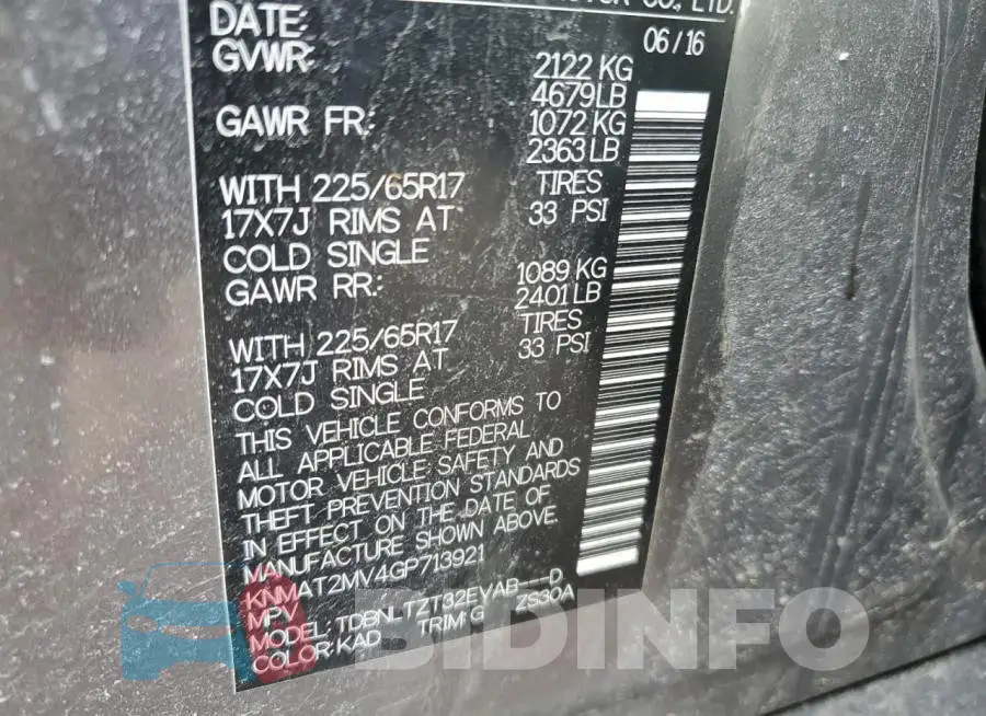 KNMAT2MV4GP713921 Photo# 13