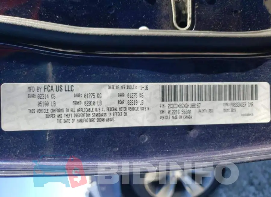 2C3CDXBGXGH188167 Photo# 12