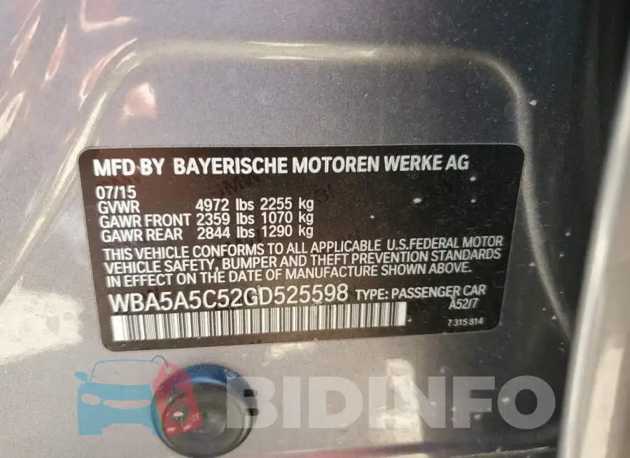 WBA5A5C52GD525598 Photo# 12
