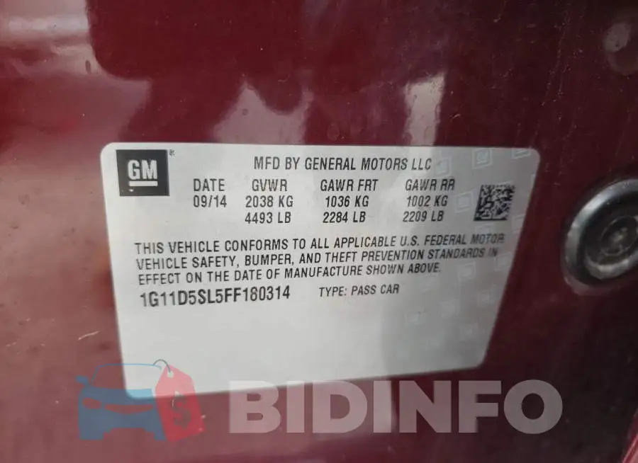 1G11D5SL5FF180314 Photo# 12