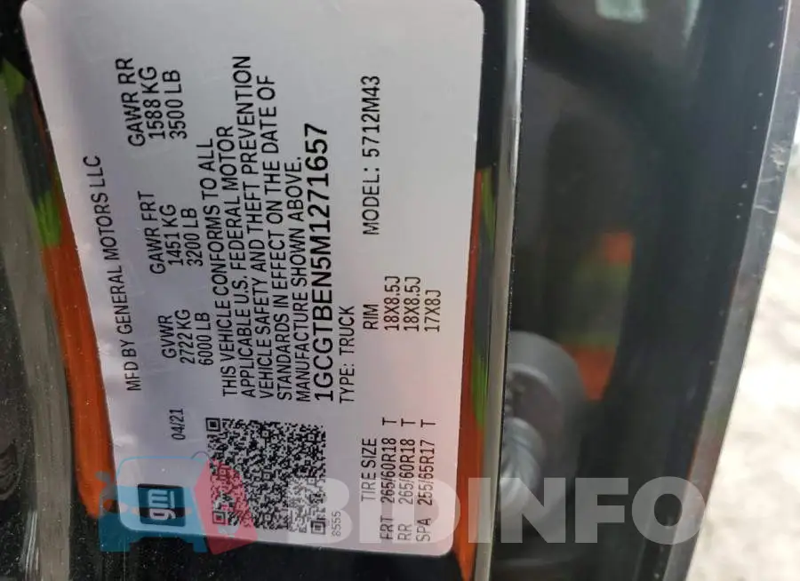 1GCGTBEN5M1271657 Photo# 12