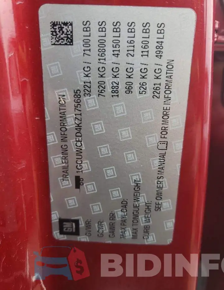 1GCUWCED4KZ175685 Photo# 13
