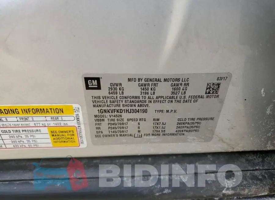 1GNKVFKD1HJ304190 Photo# 12