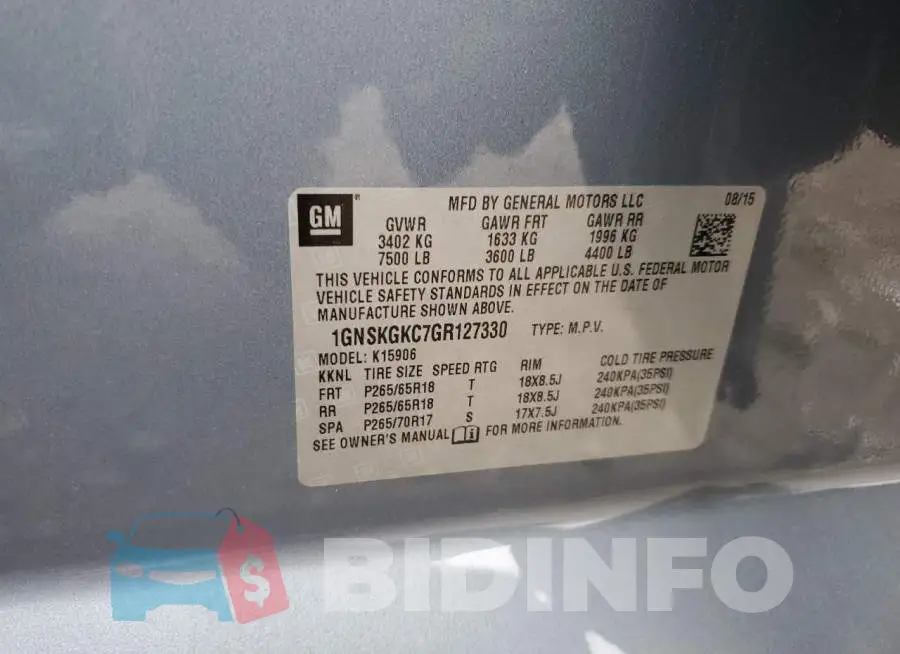 1GNSKGKC7GR127330 Photo# 13