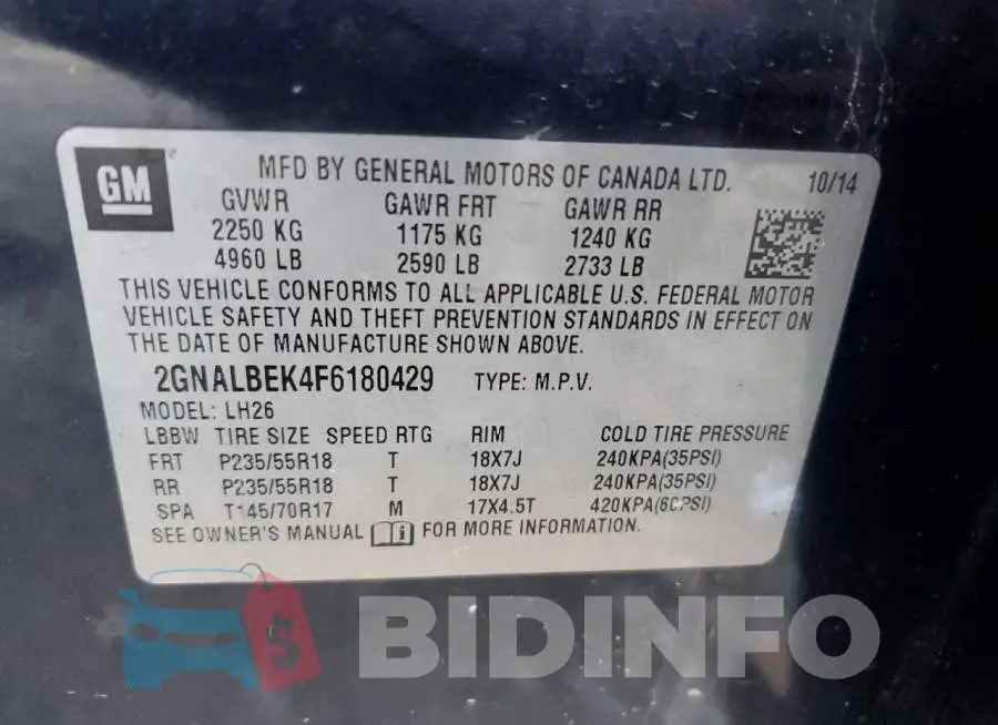 2GNALBEK4F6180429 Photo# 13