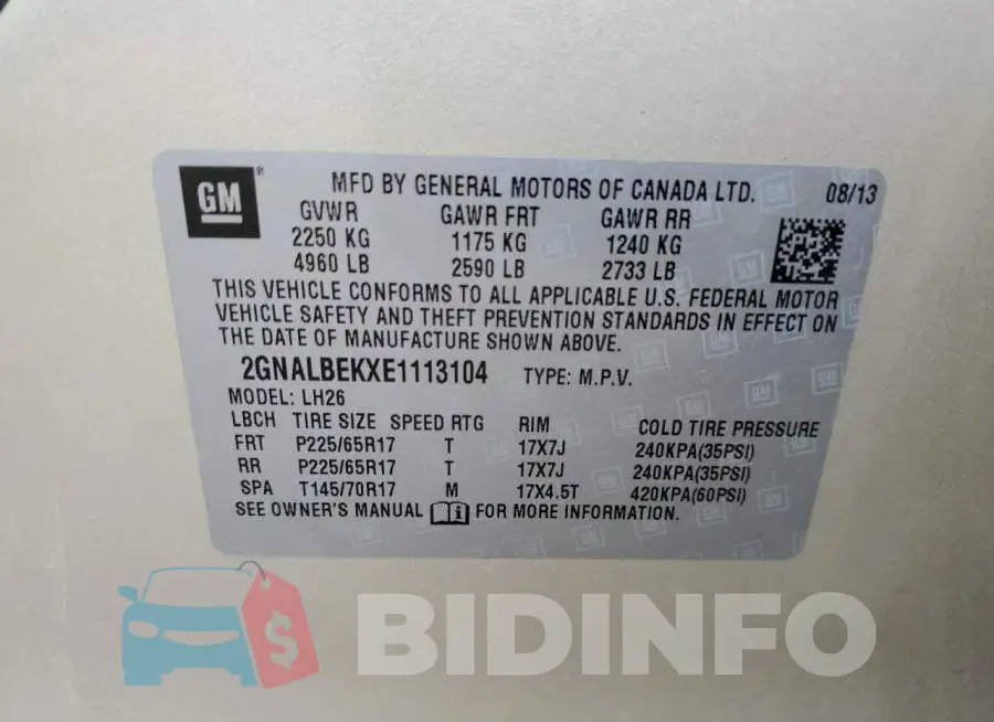 2GNALBEKXE1113104 Photo# 12