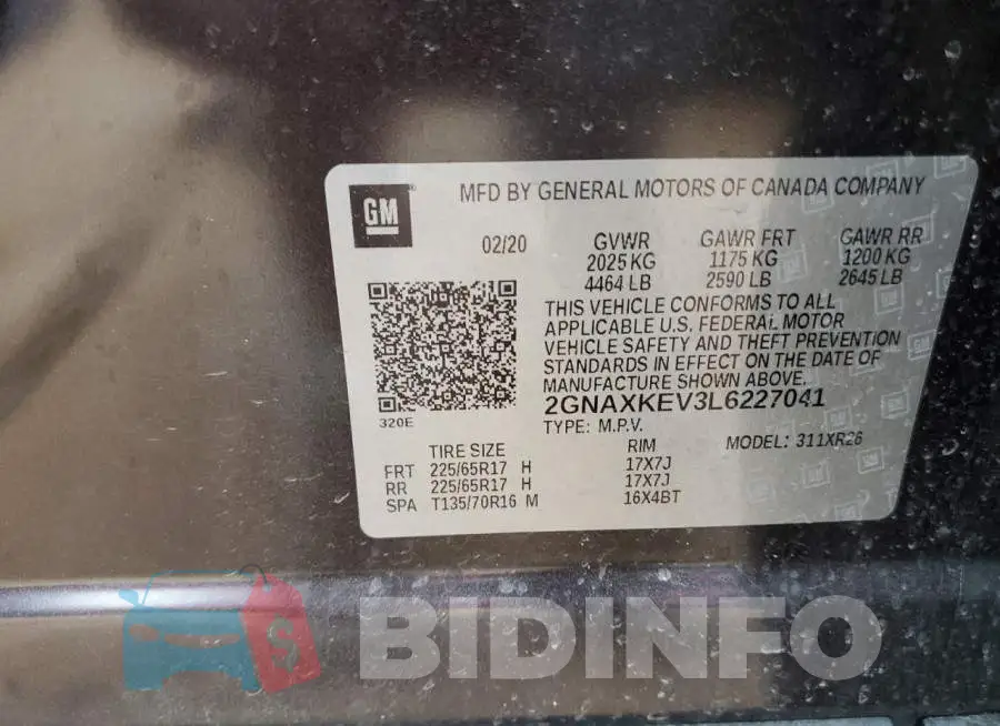 2GNAXKEV3L6227041 Photo# 14
