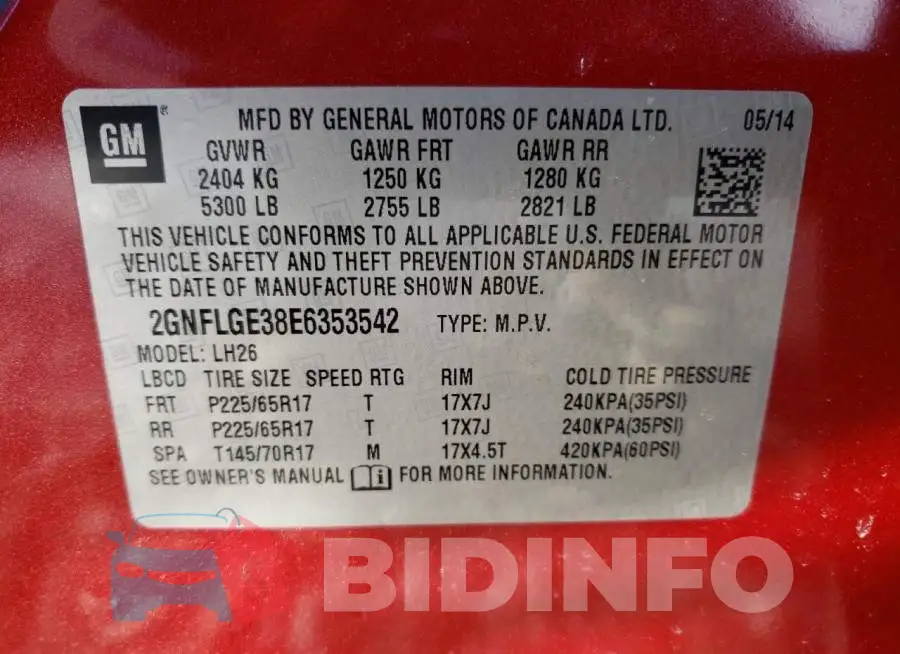 2GNFLGE38E6353542 Photo# 13