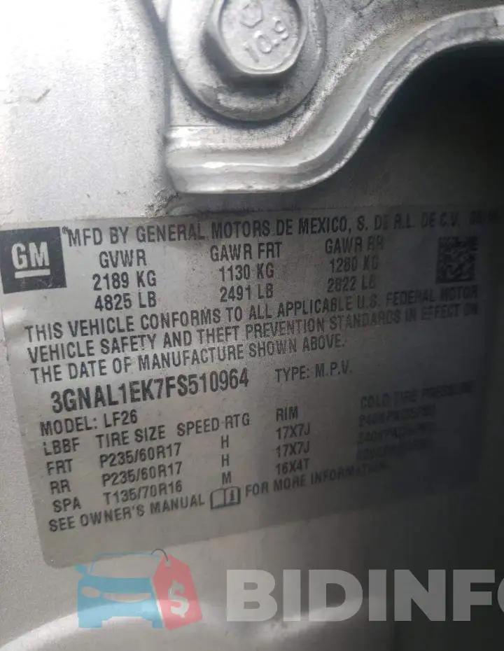 3GNAL1EK7FS510964 Photo# 13