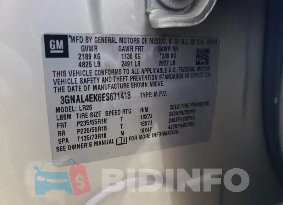 3GNAL4EK6ES671418 Photo# 13