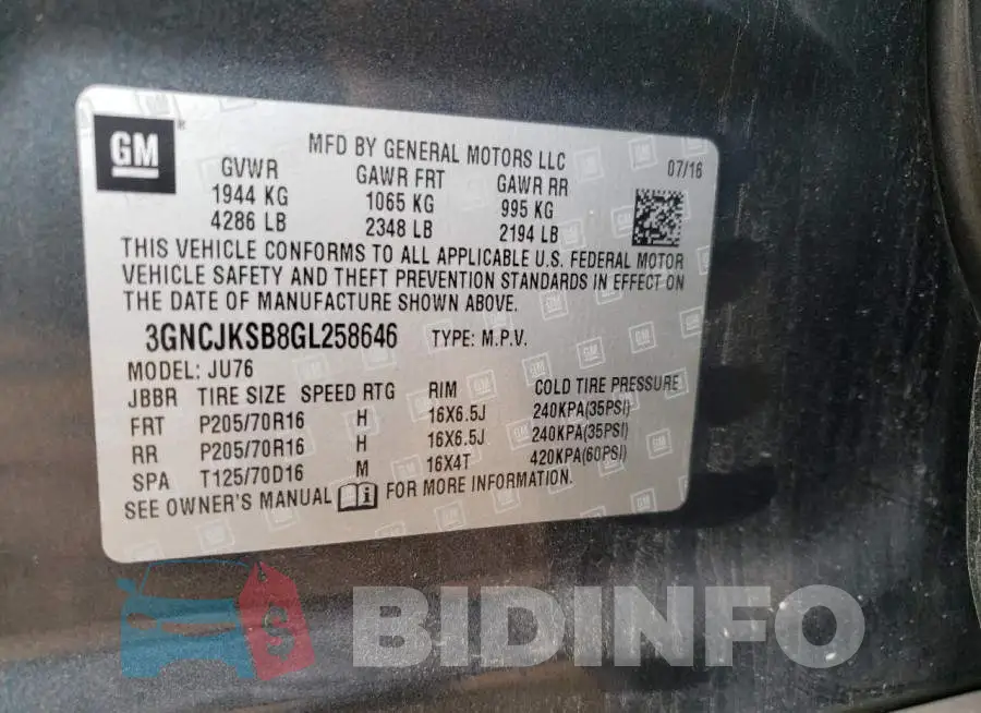 3GNCJKSB8GL258646 Photo# 10