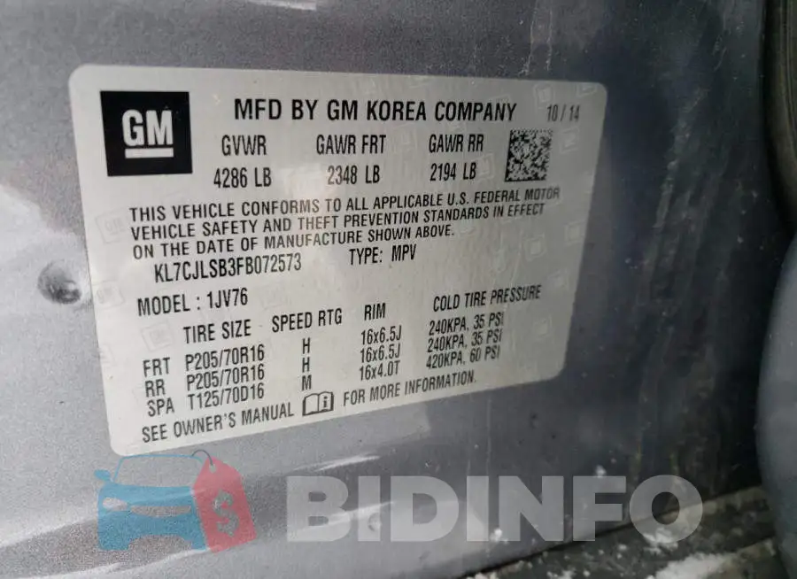 KL7CJLSB3FB072573 Photo# 14