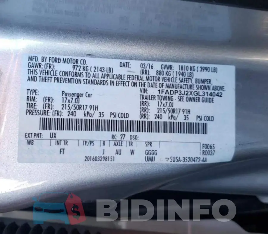 1FADP3J2XGL314042 Photo# 12