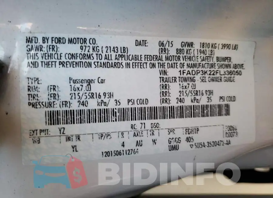 1FADP3K22FL336050 Photo# 13