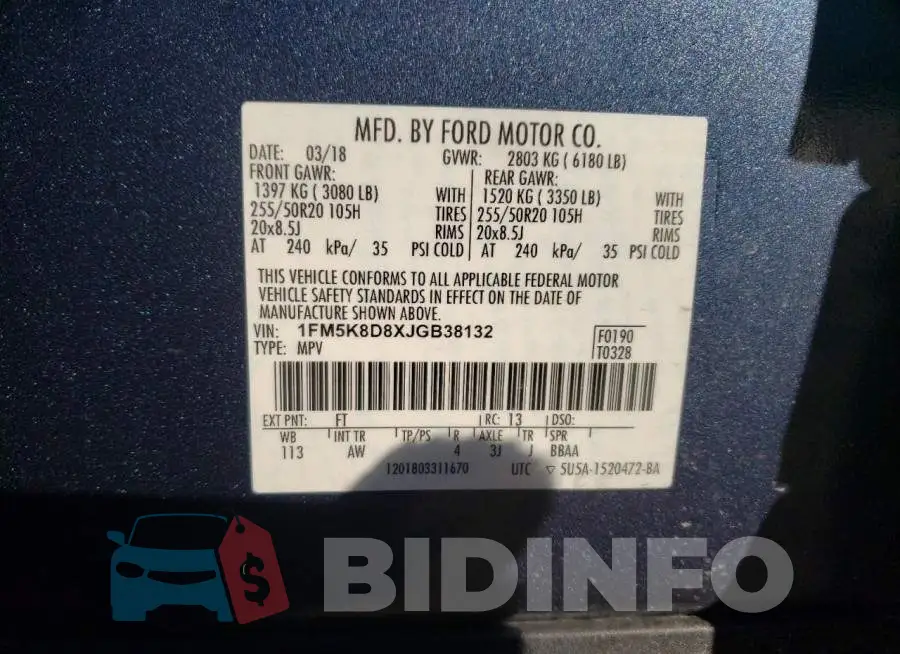 1FM5K8D8XJGB38132 Photo# 14