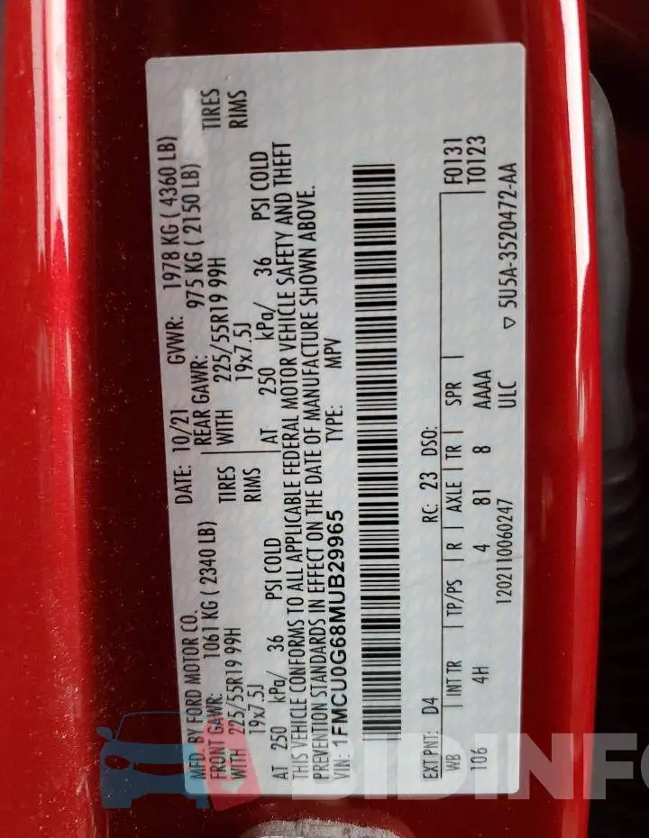 1FMCU0G68MUB29965 Photo# 13