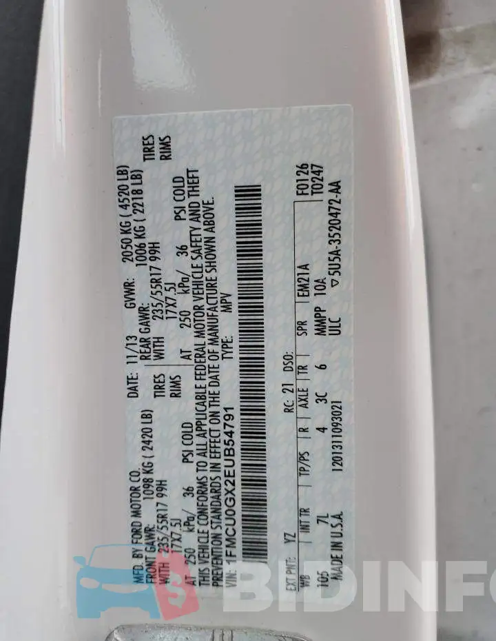 1FMCU0GX2EUB54791 Photo# 13