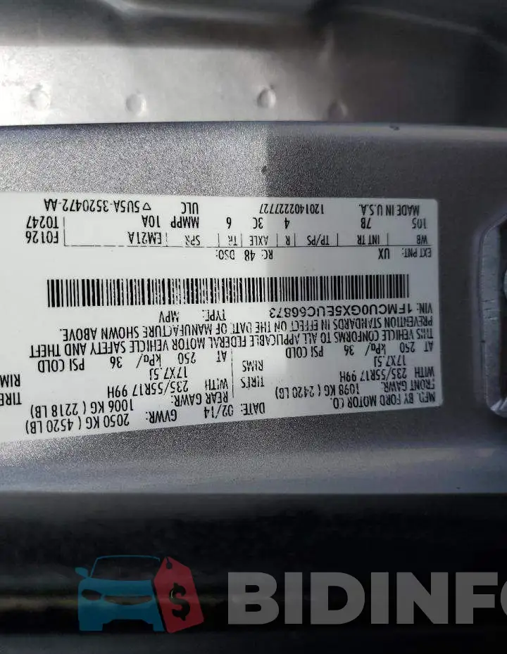 1FMCU0GX5EUC66873 Photo# 14