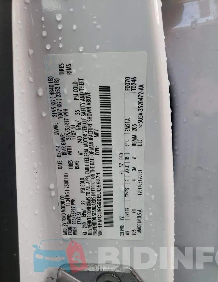1FMCU9G90EUD59371 Photo# 13